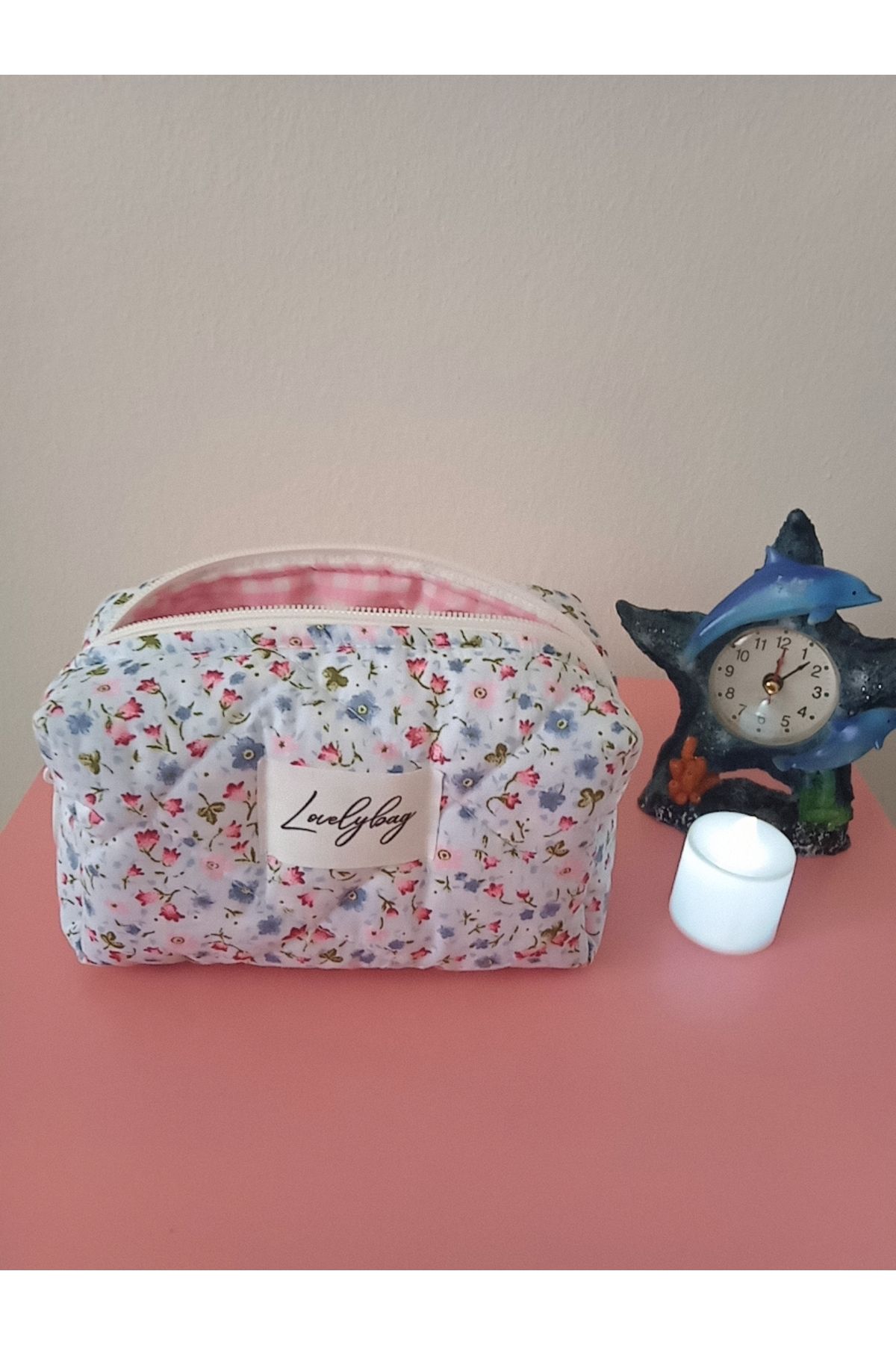 کیف آرایش کوچک گل صورتی LOVELYBAG