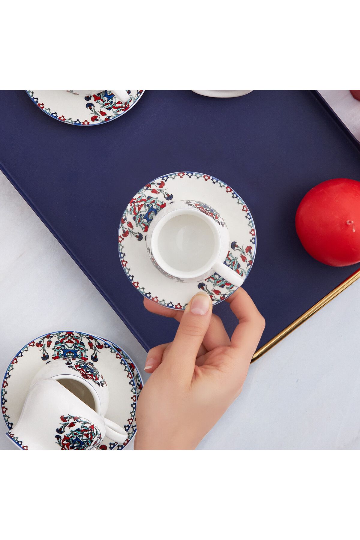 Karaca-Hattat Kaffeetassen-Set für 6 Personen, 90 ml Espressotasse und 6x Untertasse, Mochatassen, Es 7