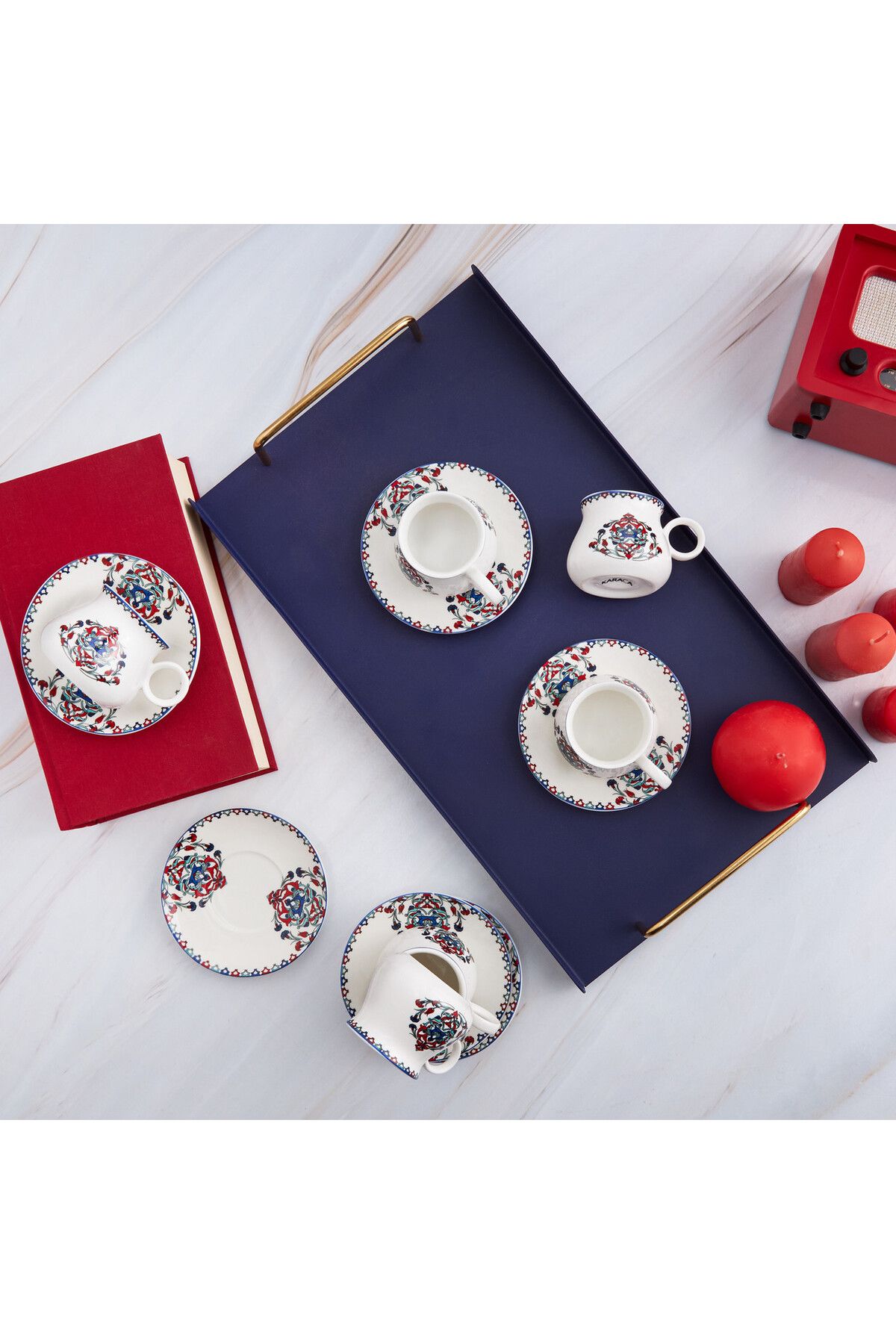 Karaca-Hattat Kaffeetassen-Set für 6 Personen, 90 ml Espressotasse und 6x Untertasse, Mochatassen, Es 2