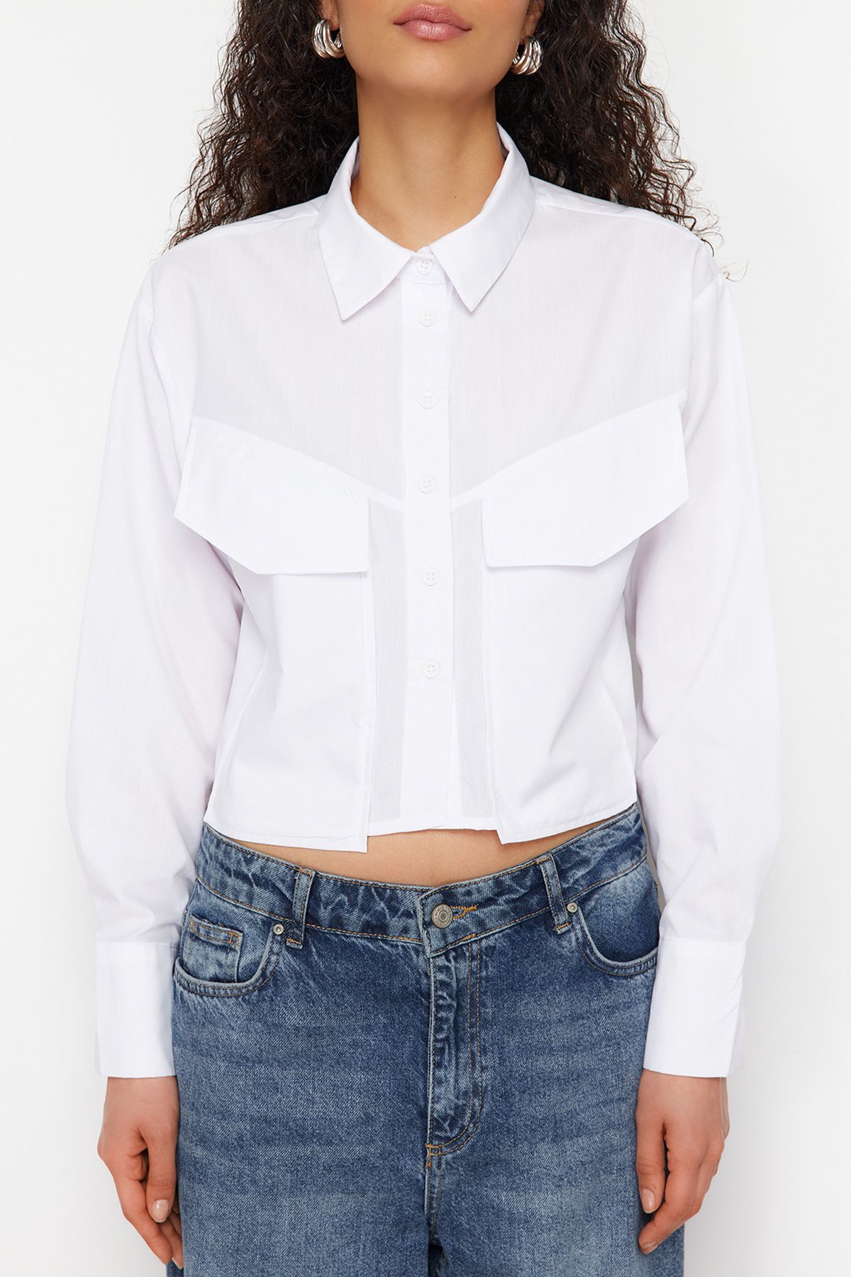 Trendyol Collection-Екрю ткана сорочка оверсайз широкого крою з великими кишенями TWOSS24GO00080 4