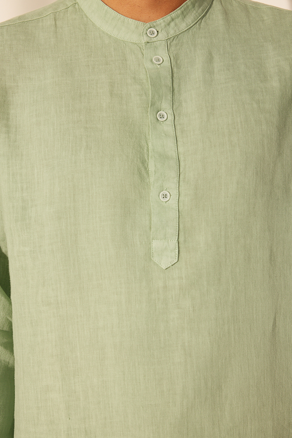 Trendyol Collection-Prémium menta 100% vászon - Judge gallérral félbetétes ing TMNSS24GO00057 10