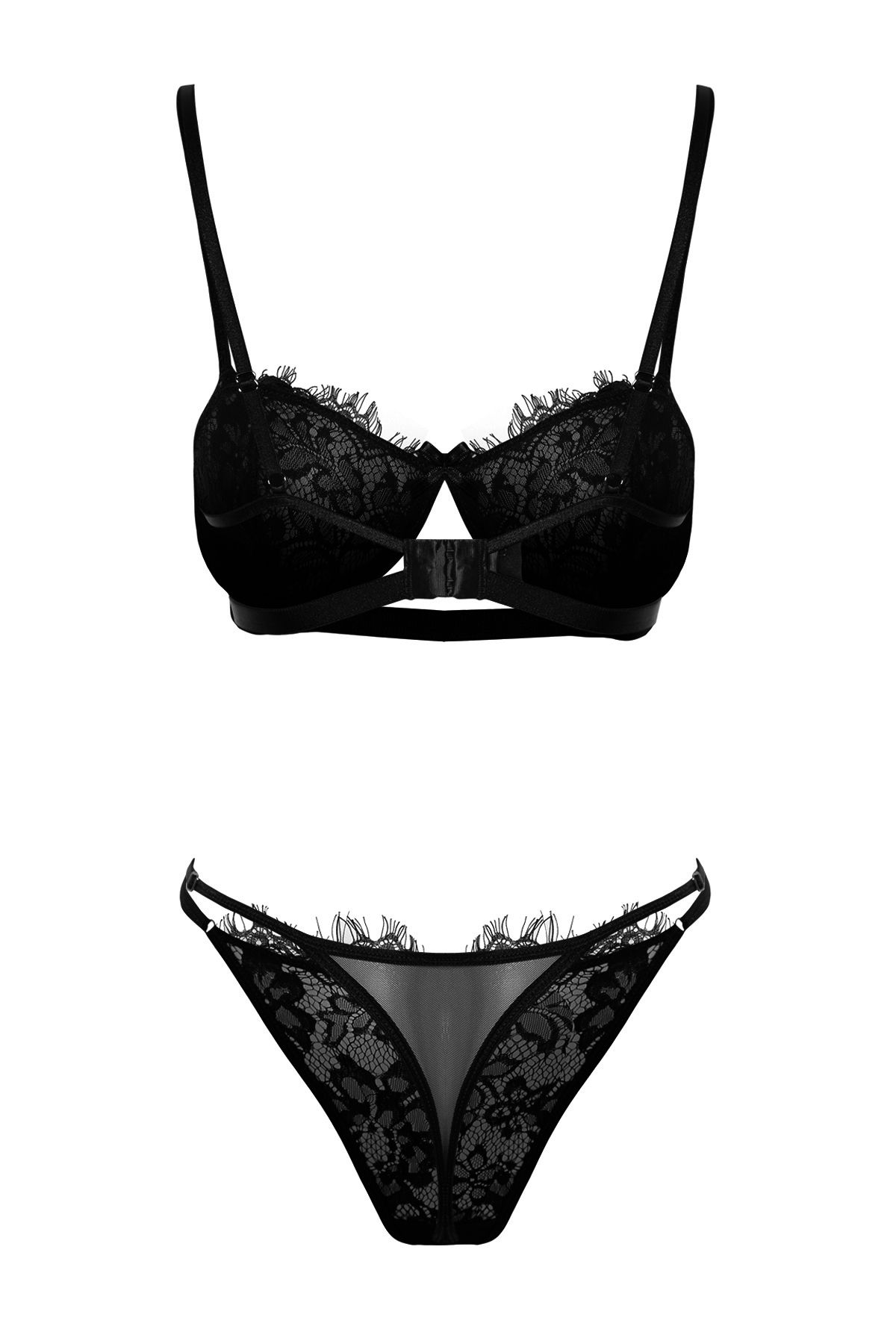 Trendyol Collection-Schwarzes Spitzenband/Schleife, Seilträger, Bügel, ungefüttertes Strickunterwäsche-Set THMAW23CC00013 9