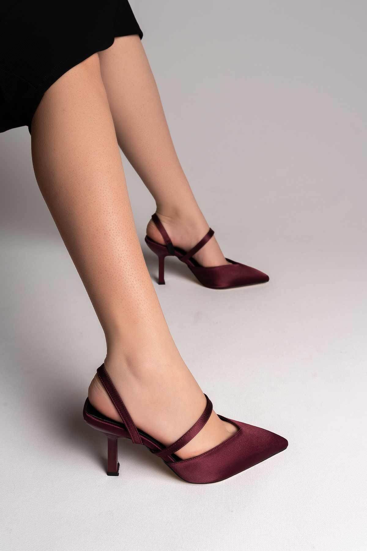 Buem-Strappy Open Heel Daily Comfortable Burgundy Heeled Shoes 5