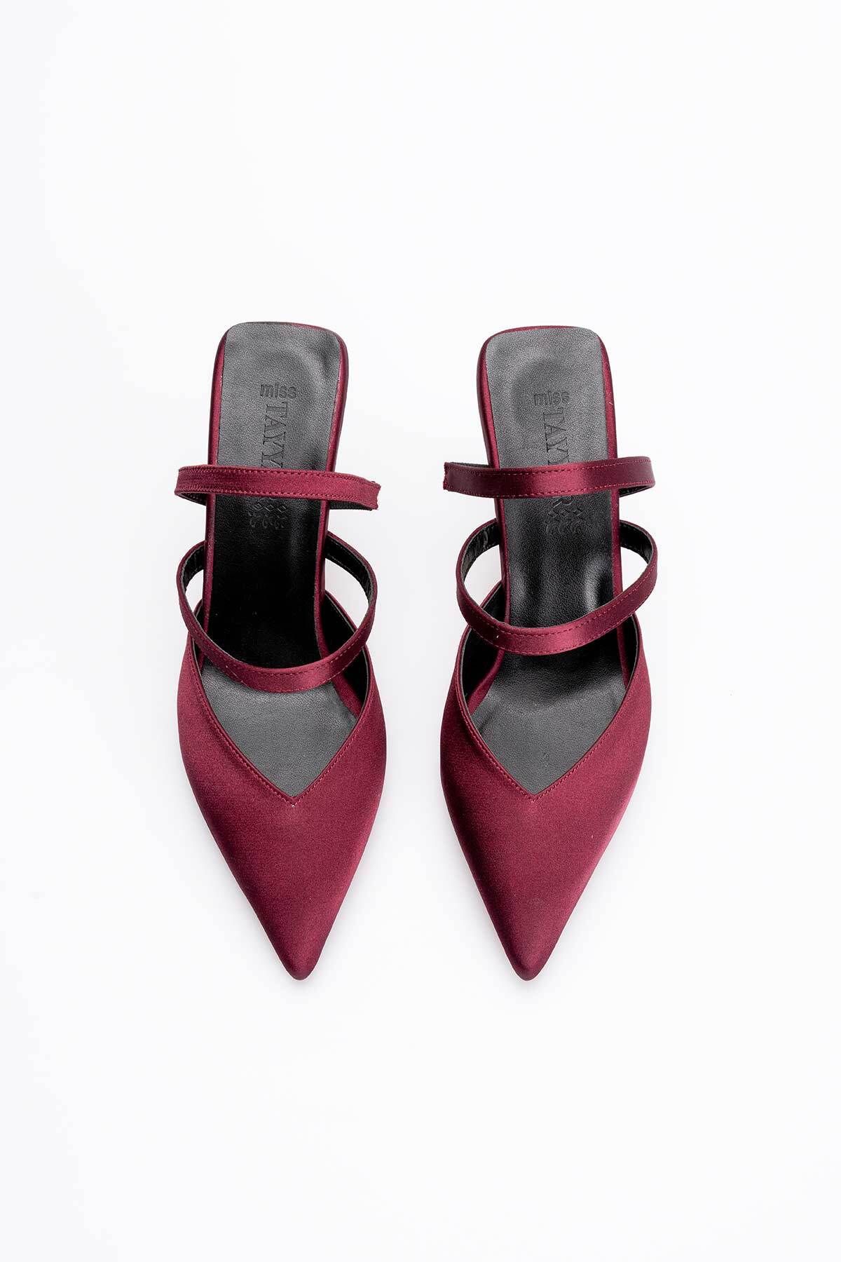 Buem-Strappy Open Heel Daily Comfortable Burgundy Heeled Shoes 4