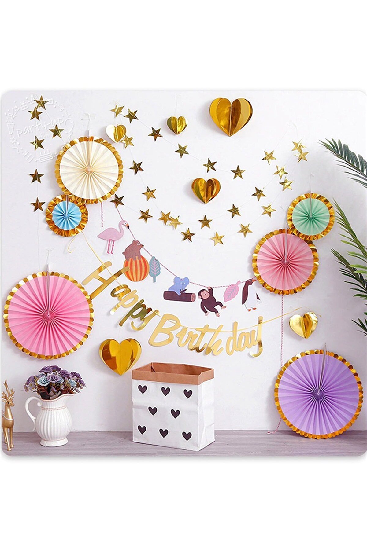 Partifabrik Makaron Yaldızlı Yelpaze Süs Seti 6 Lı