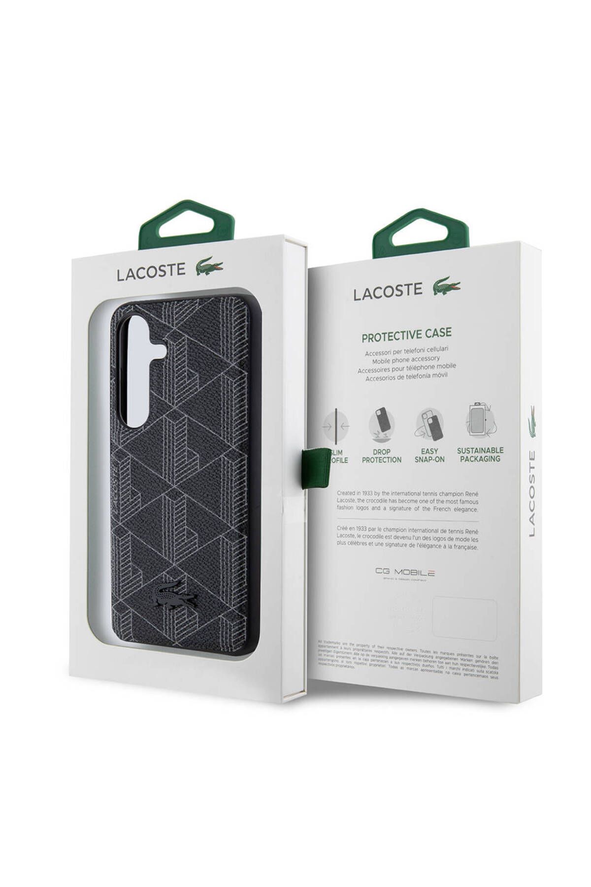 کاور و قاب GALAXY S24 CASE LACOSTE دارای مجوز MAGSAFE ویژگی PU چرمی مخلوط مونوگرام سیاه الگوی Lacoste