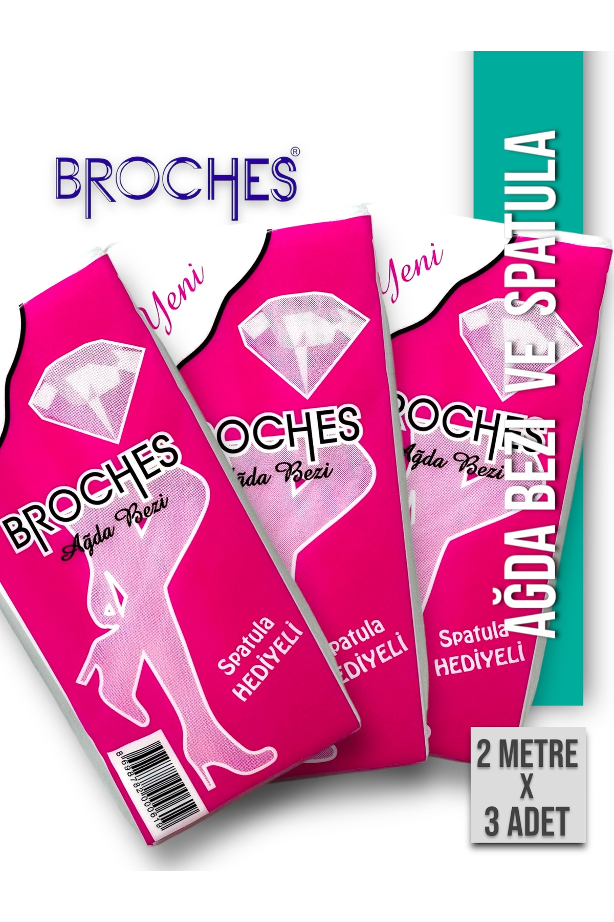 Broches Ağda Bezi 2 Metre ve Spatula / 3'lü Paket / Esnemez-Yırtılmaz-Kalıntı Bırakmaz
