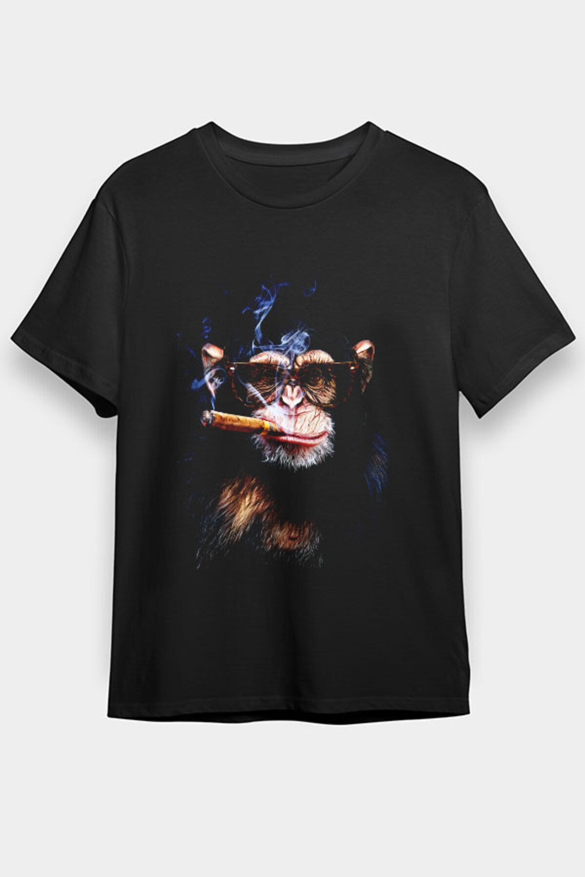 Darkhane-Black Unisex Cigar Smoker Chimpanzee T-Shirt 1