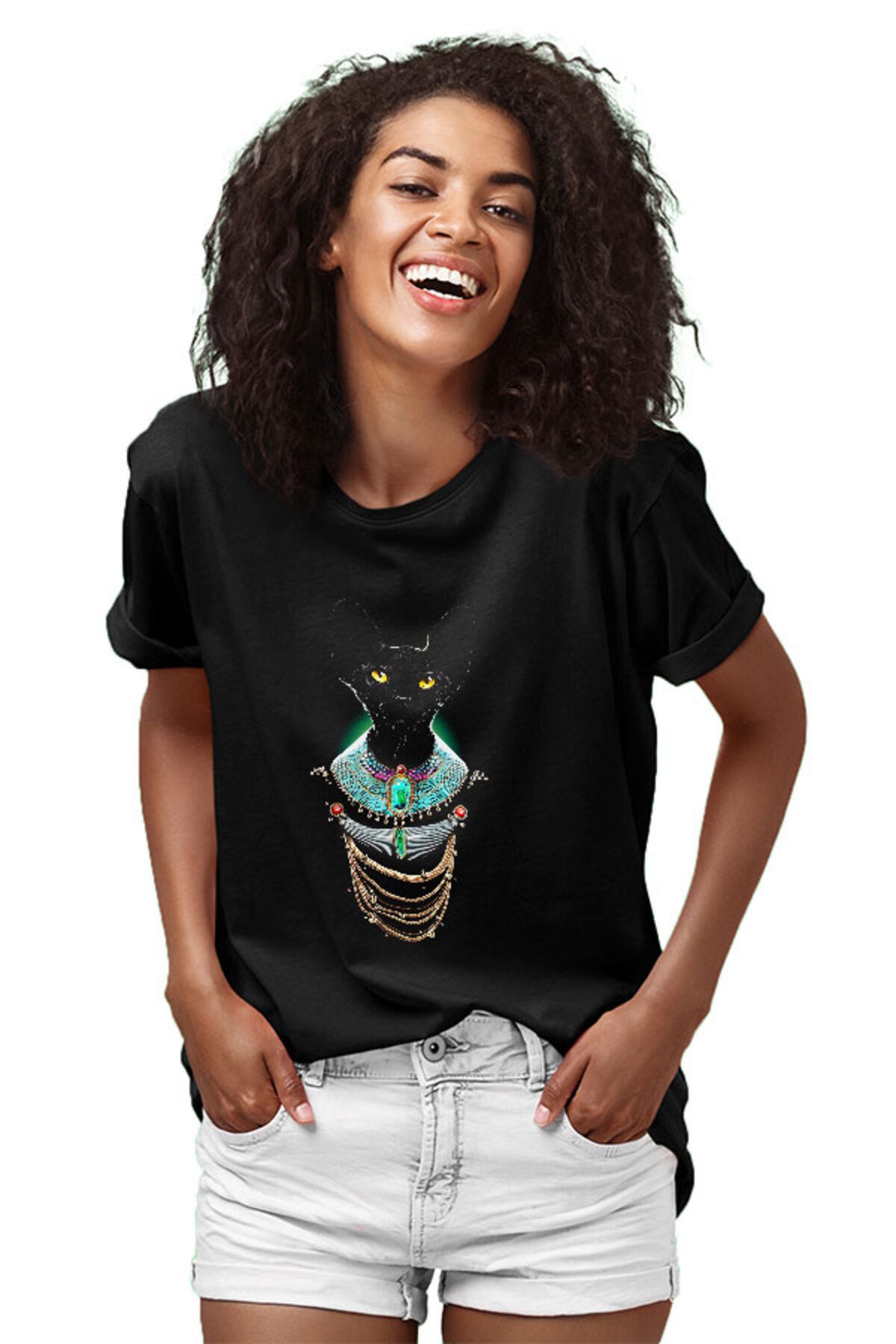 Darkhane-Pharaoh Sphinx Cat Patterned Black Unisex T-shirt 2