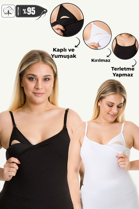 MS HAMİLE İÇ GİYİM Hamile Kaplı Emzirme Atletli 2li Set HG0112 siyah-beyaz