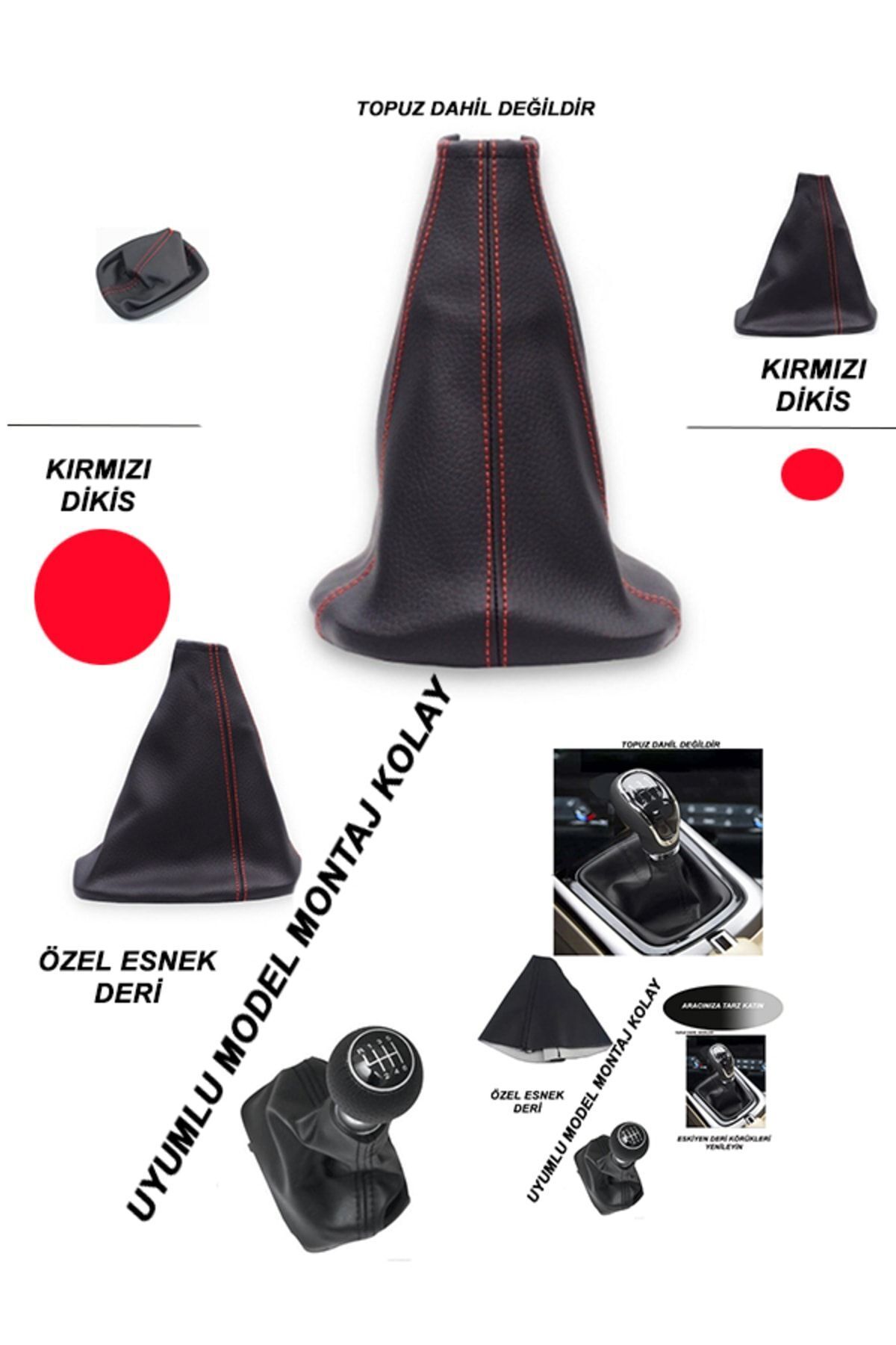 BBALİFE STORE-Modagos068 Seat Ateca Compatible Vehicle, Auto Shift Boot Red Seam 3