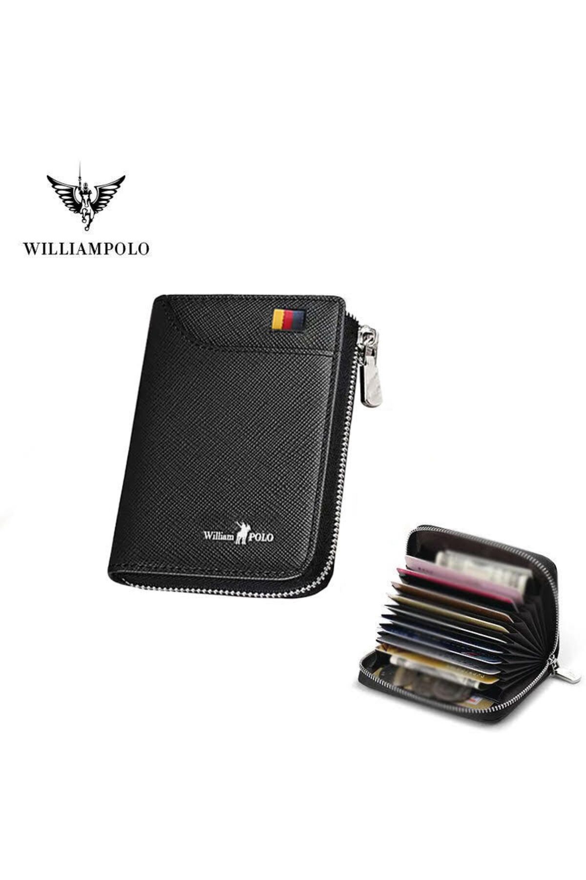 کیف پول مردانه سیاه چرمی لوکس کارت William Polo