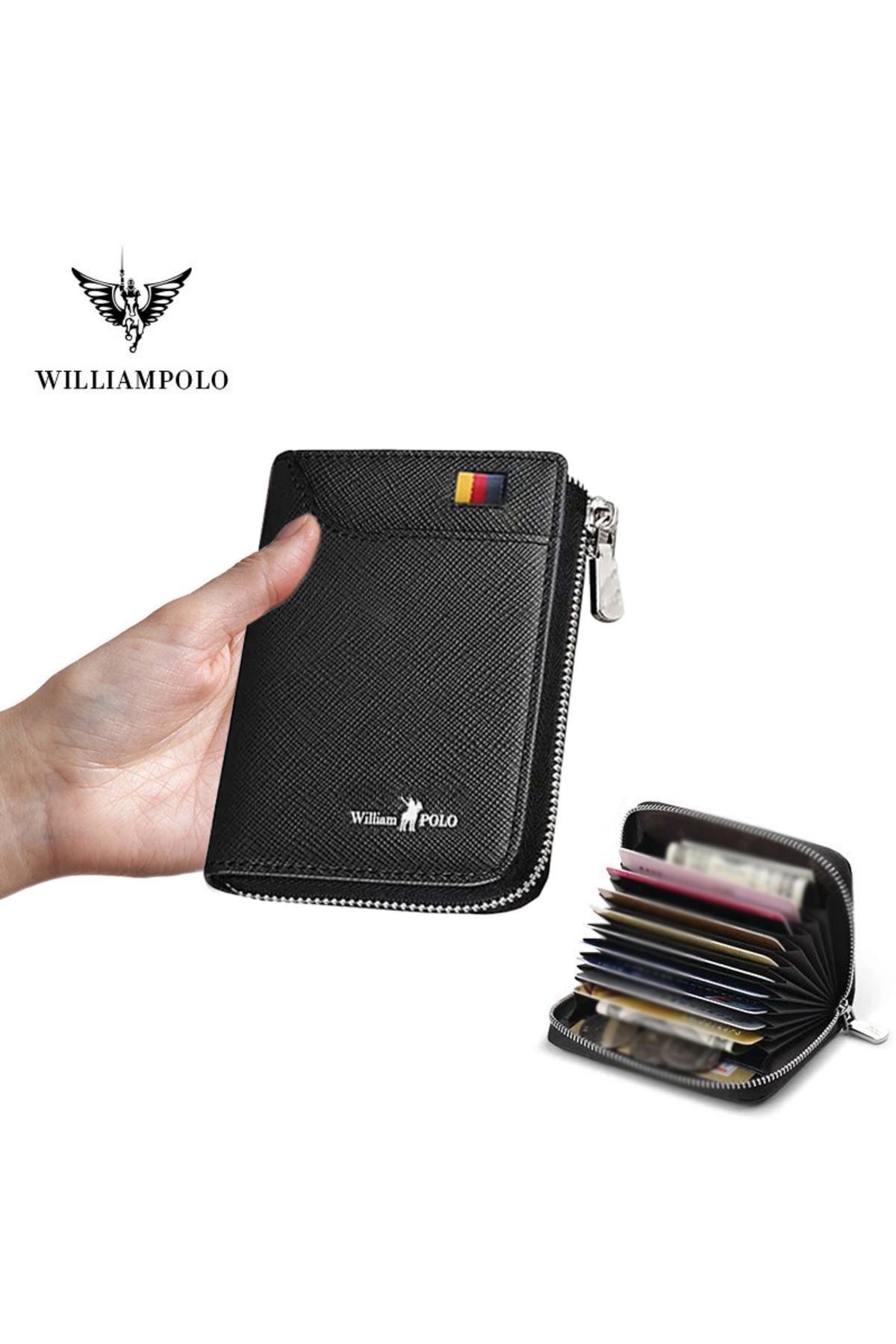 کیف پول مردانه سیاه چرمی لوکس کارت William Polo