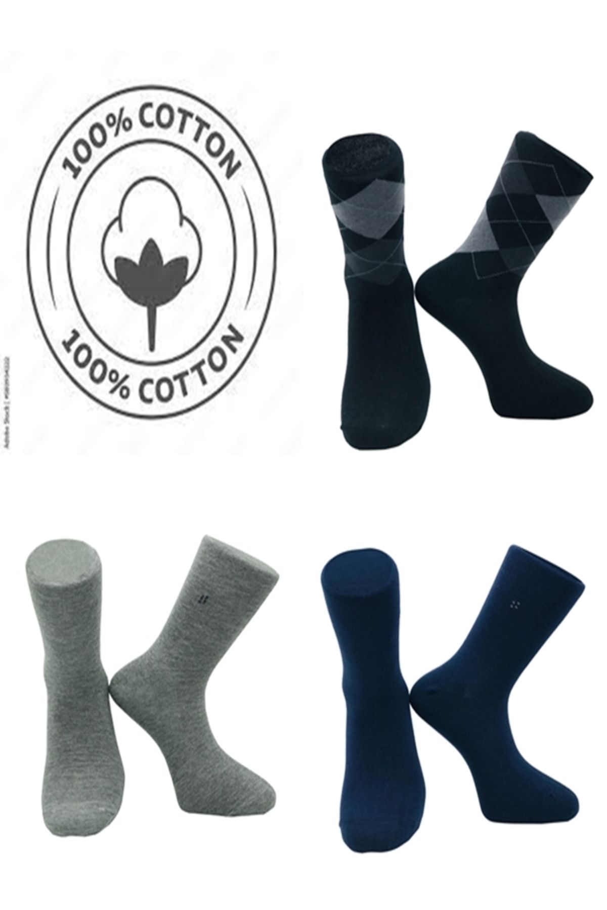 HANKARAYEL Set De 4 Șosete Din Bumbac Pentru Bărbați, Fără Cusături Masculin - 40–44