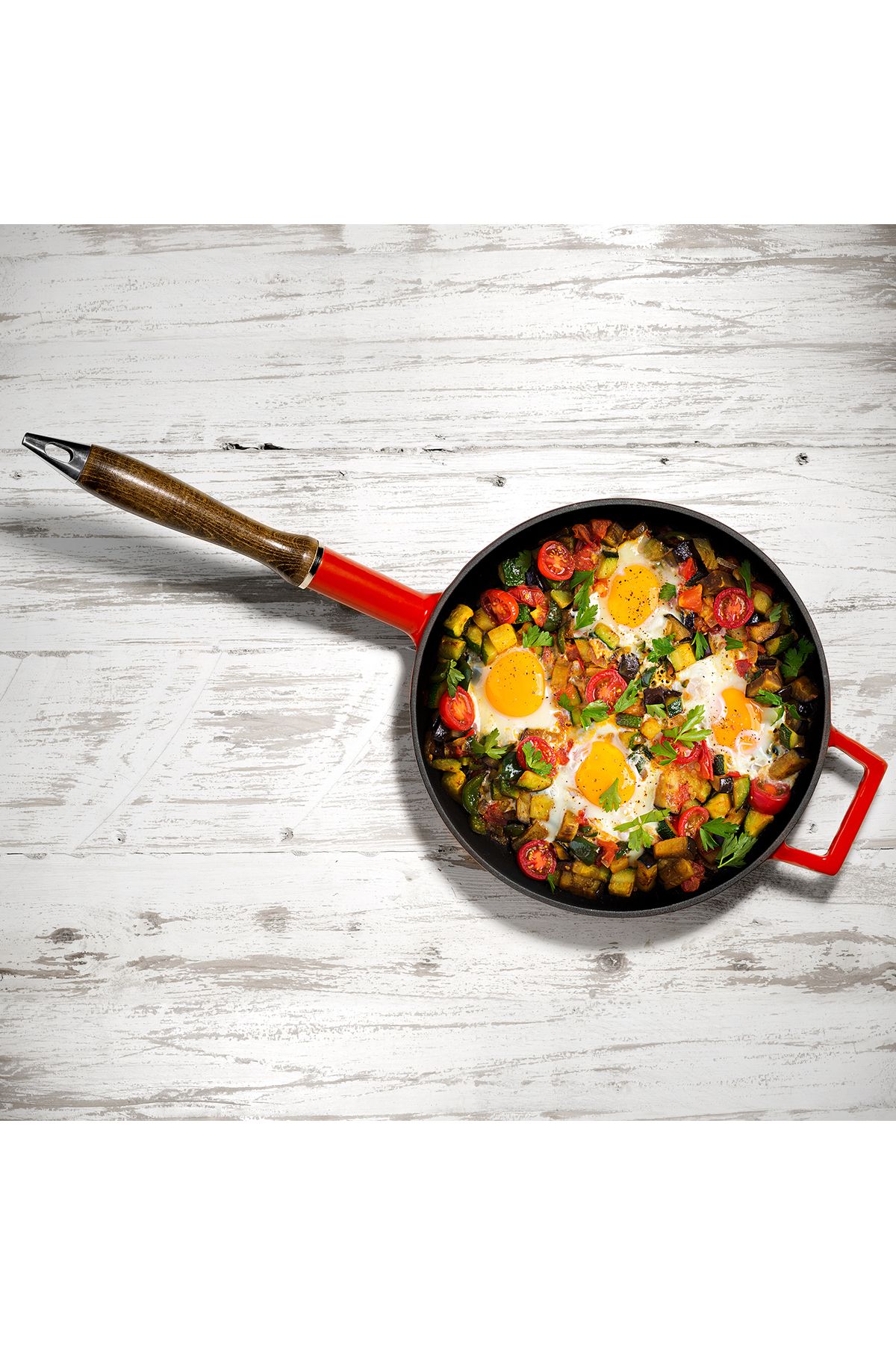 Lava-Cast Round Frying Pan with Cast Iron and Wooden Handle Diameter(Ø)24cm 5