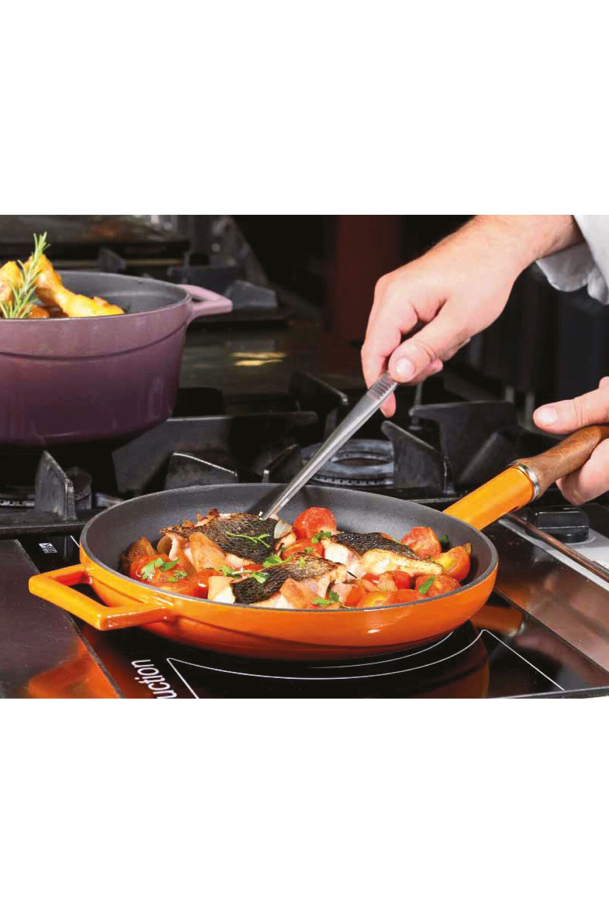 Lava-Cast Round Frying Pan with Cast Iron and Wooden Handle Diameter(Ø)24cm 7