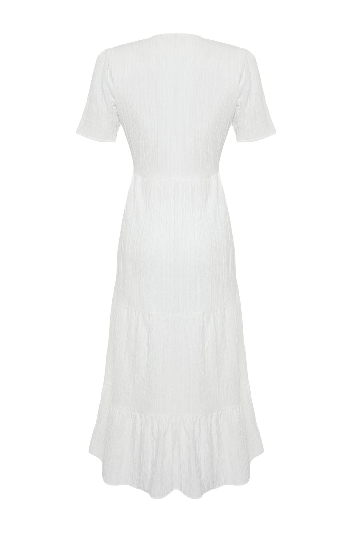 Trendyol Collection-White Skirt Waist Open Double Breasted Collar Lining Maxi Woven Dress Twoss24El00693 7