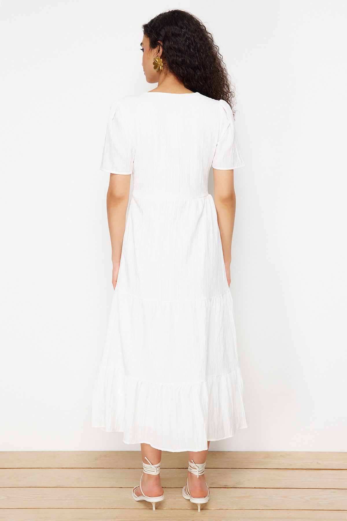 Trendyol Collection-White Skirt Waist Open Double Breasted Collar Lining Maxi Woven Dress Twoss24El00693 5