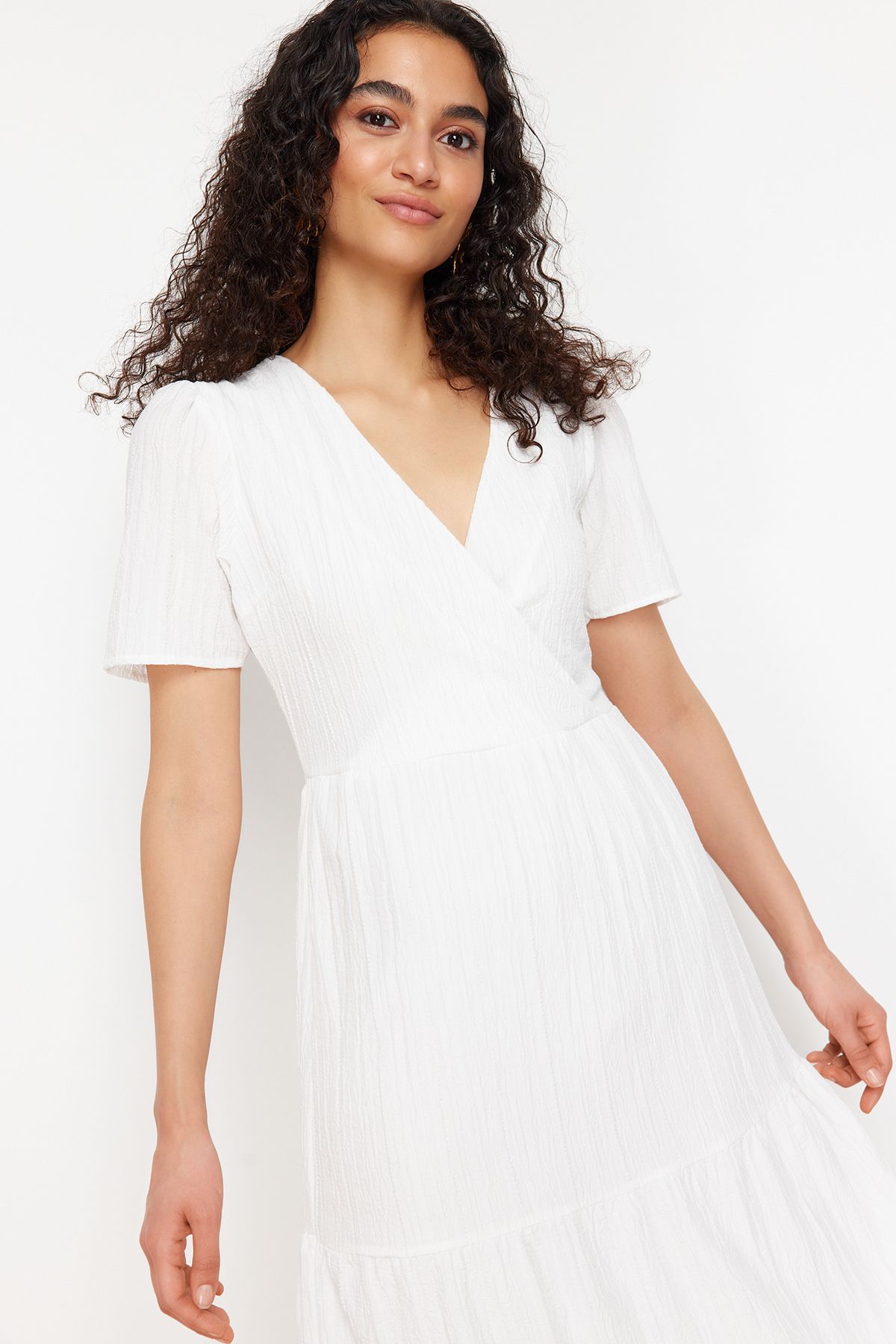 Trendyol Collection-White Skirt Waist Open Double Breasted Collar Lining Maxi Woven Dress Twoss24El00693 3