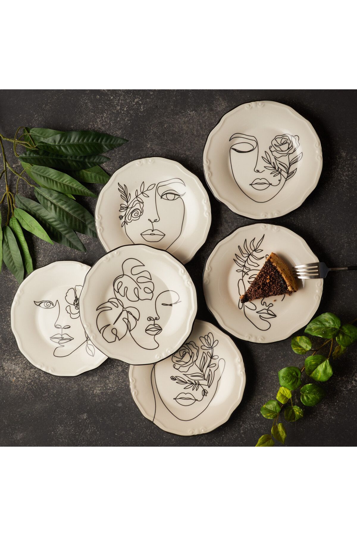 Karaca-Face Torten Set für 6 Personen, Tortenplatte, Porzellan, Torten Deko Torten-Platte 5