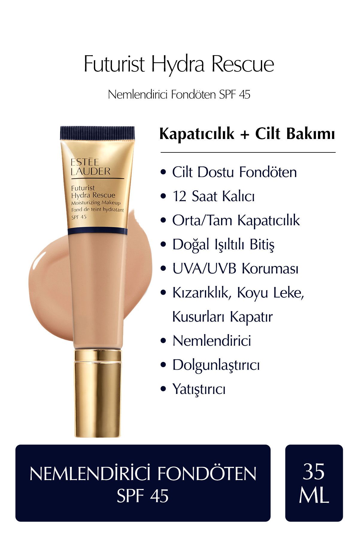 Estee Lauder-FUTURIST HYDRA RESCUE SPF 45 MOISTURIZING FOUNDATION 35ML - COLOUR: 4N1 SHELL BEIGE KEYON1465 1