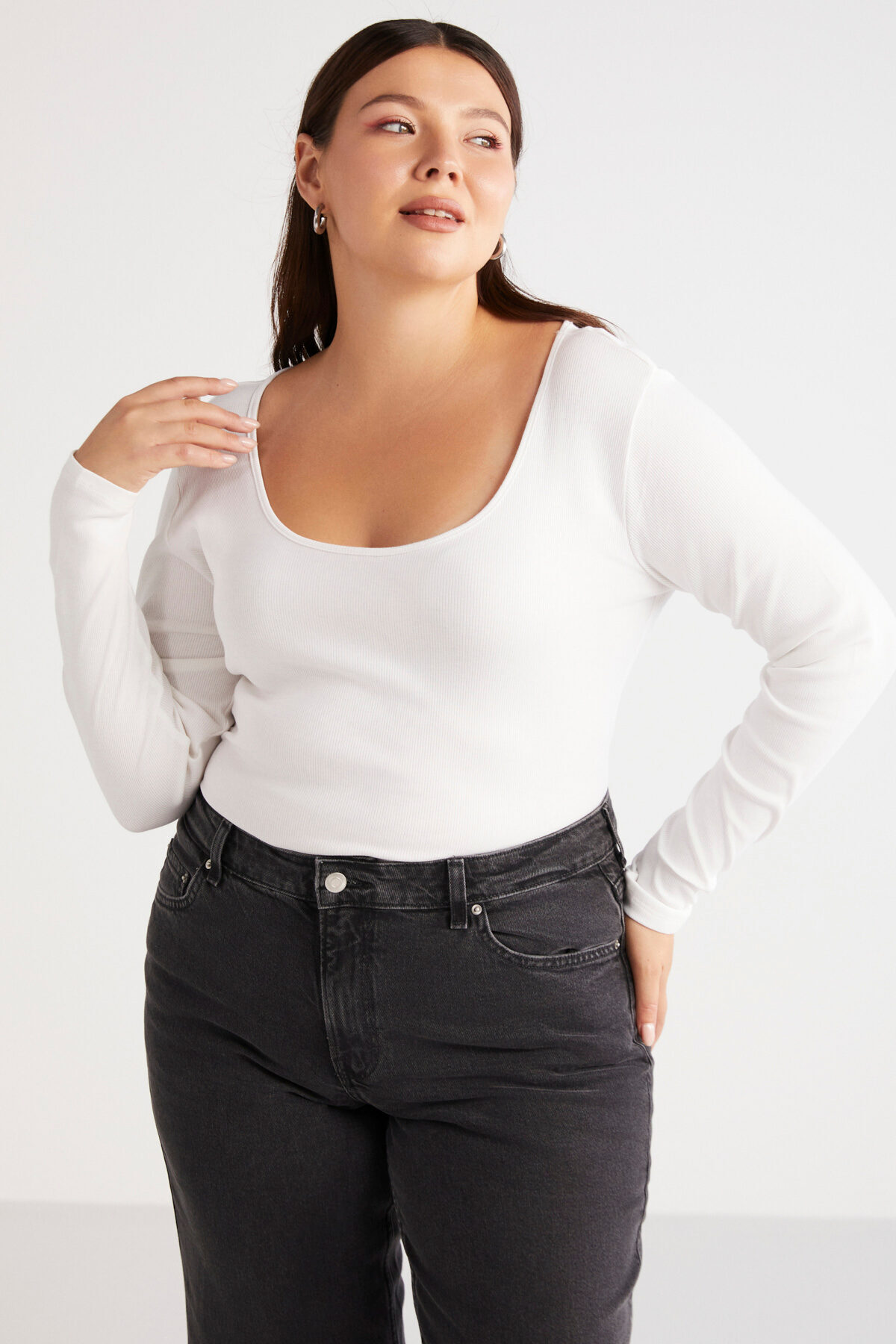 ETHIQUET Versaybb Kadın Regular Slim Beyaz Beyaz Büyük Beden Body görsel 4