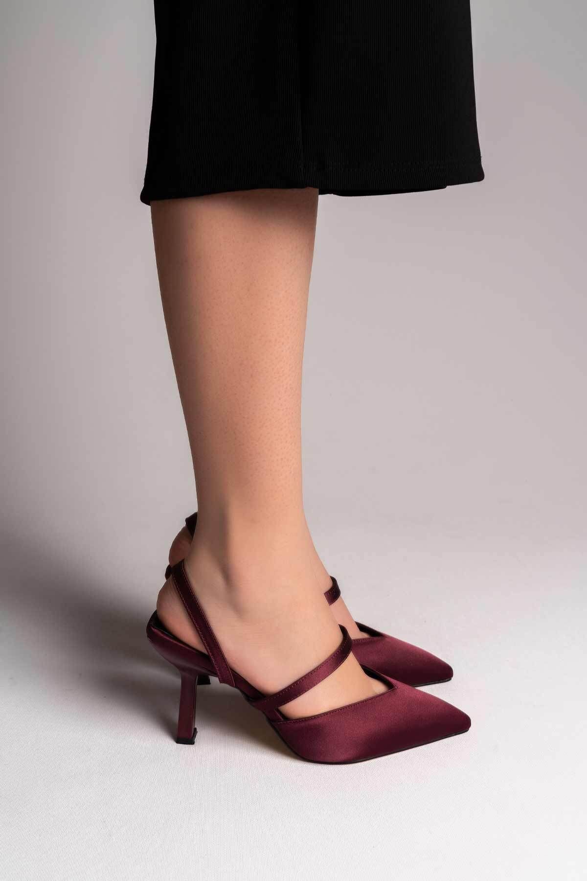 Buem-Strappy Open Heel Daily Comfortable Burgundy Heeled Shoes 7