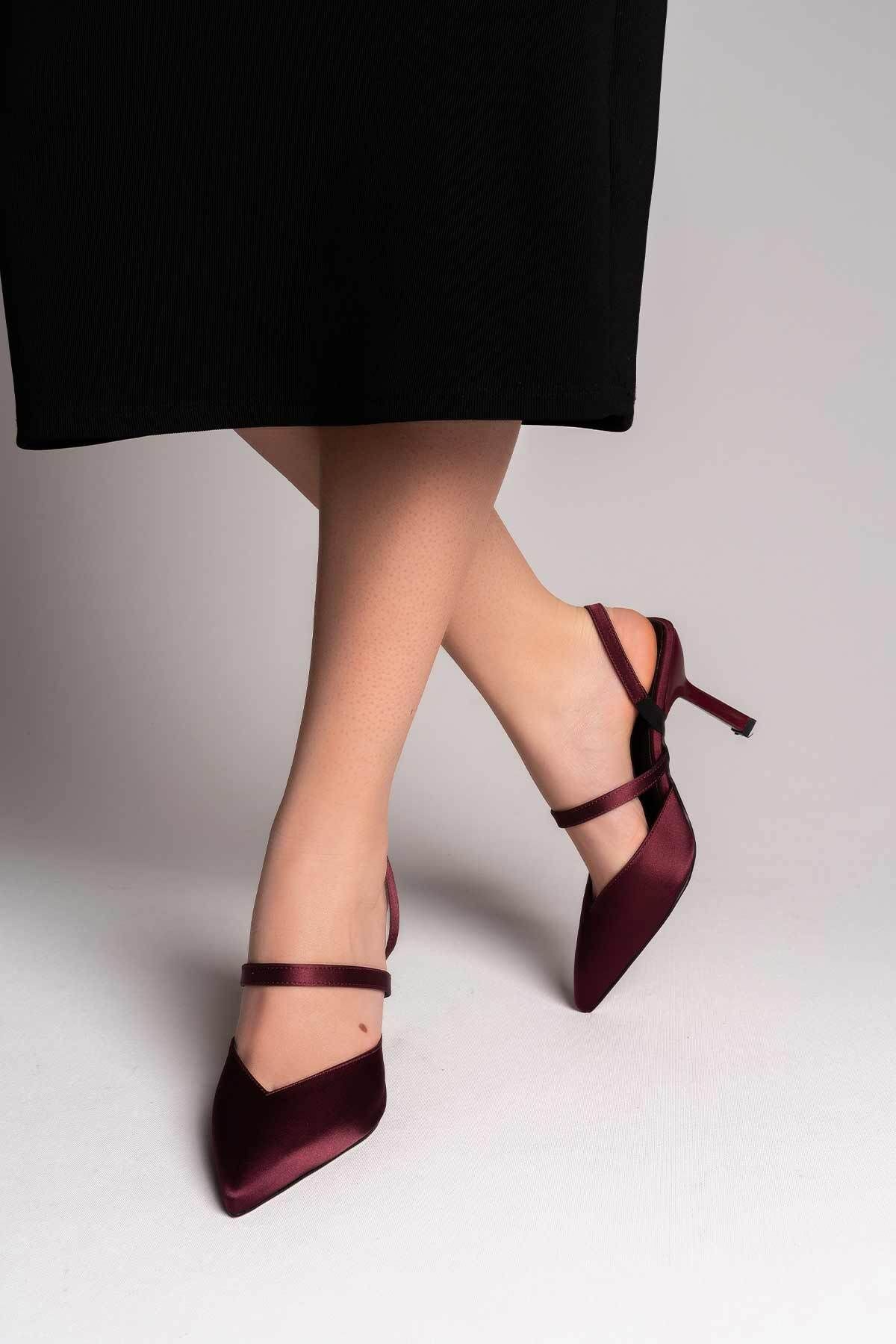 Buem-Strappy Open Heel Daily Comfortable Burgundy Heeled Shoes 8