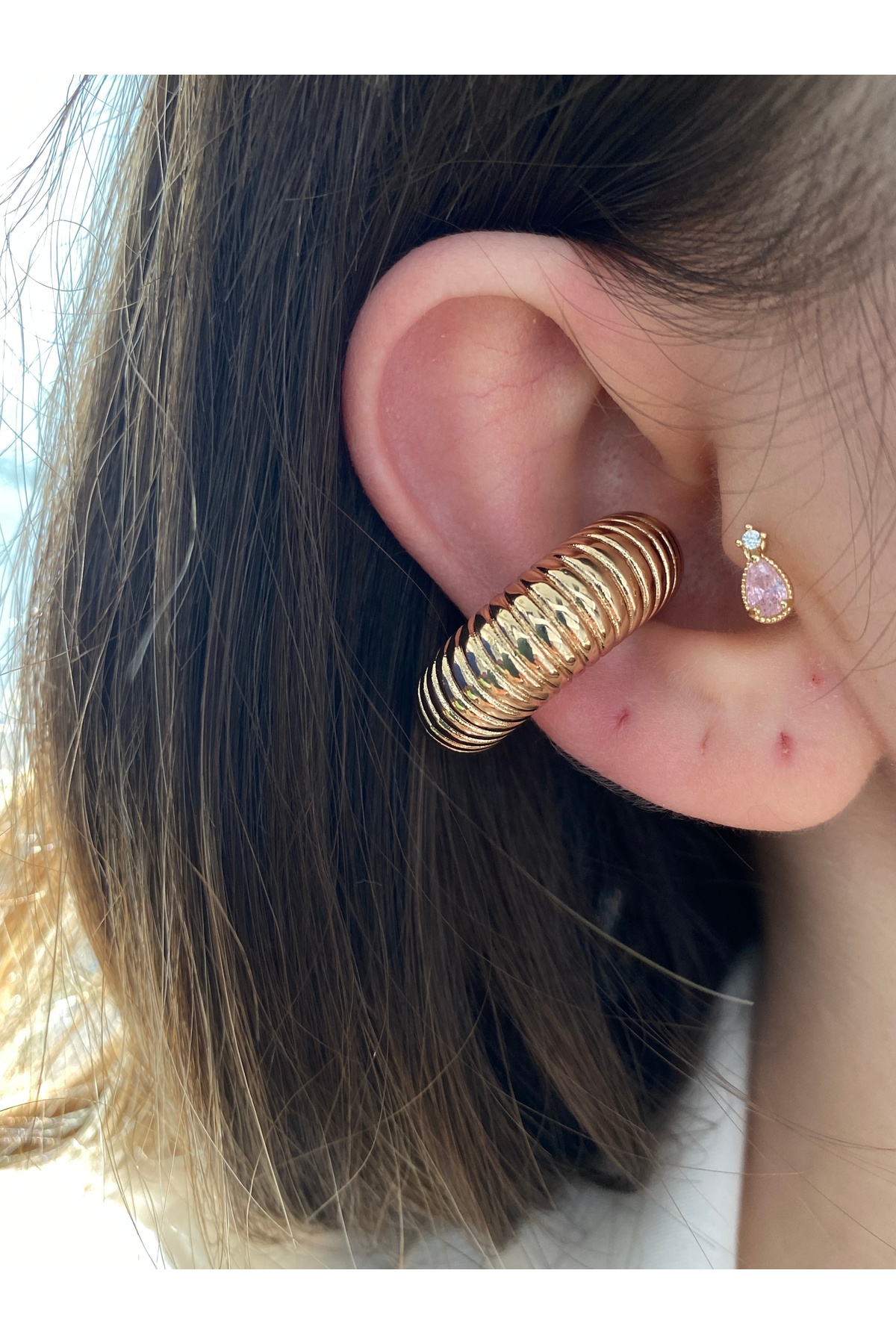 Boğumlu Halka Altın Kaplama Kıkırdak Earcuff 4