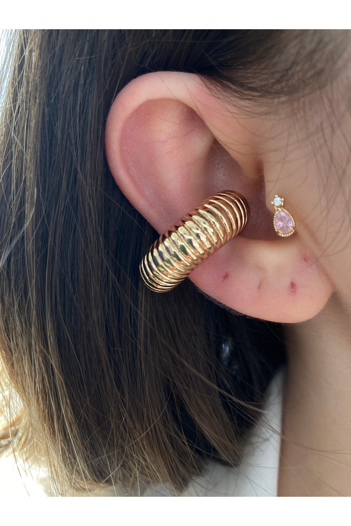 Boğumlu Halka Altın Kaplama Kıkırdak Earcuff 5