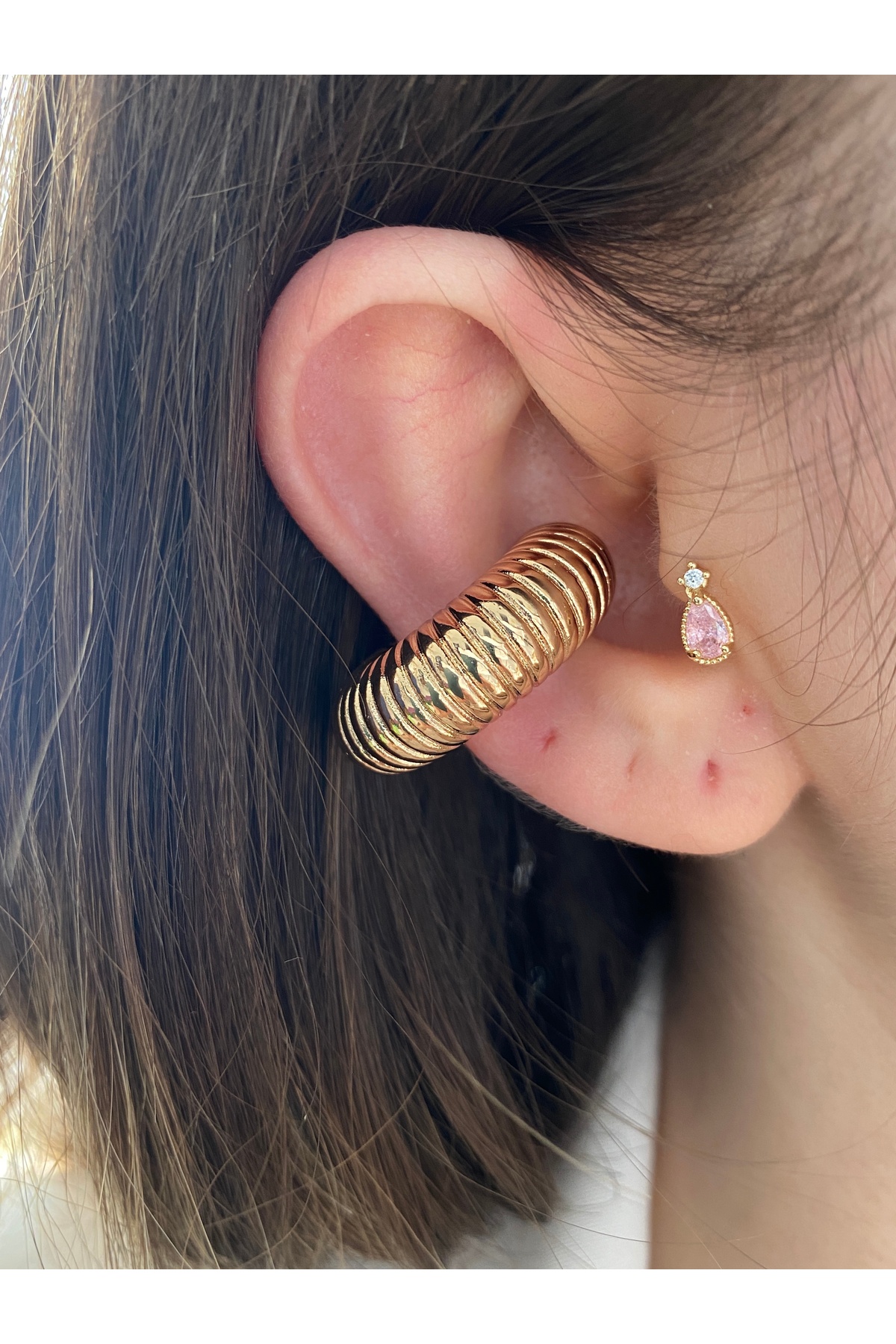 Boğumlu Halka Altın Kaplama Kıkırdak Earcuff 8