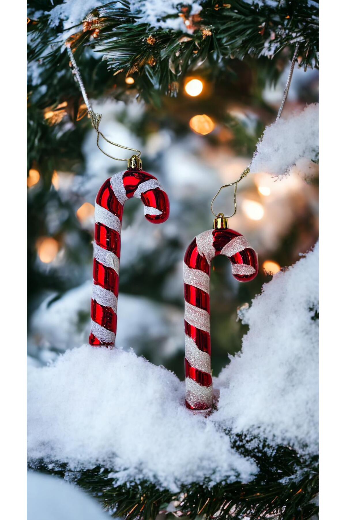 Partifabrik Yılbaşı Kırmızı Baston Şeker Büyük Boy Lüks 2 Li Ağaç Süsü