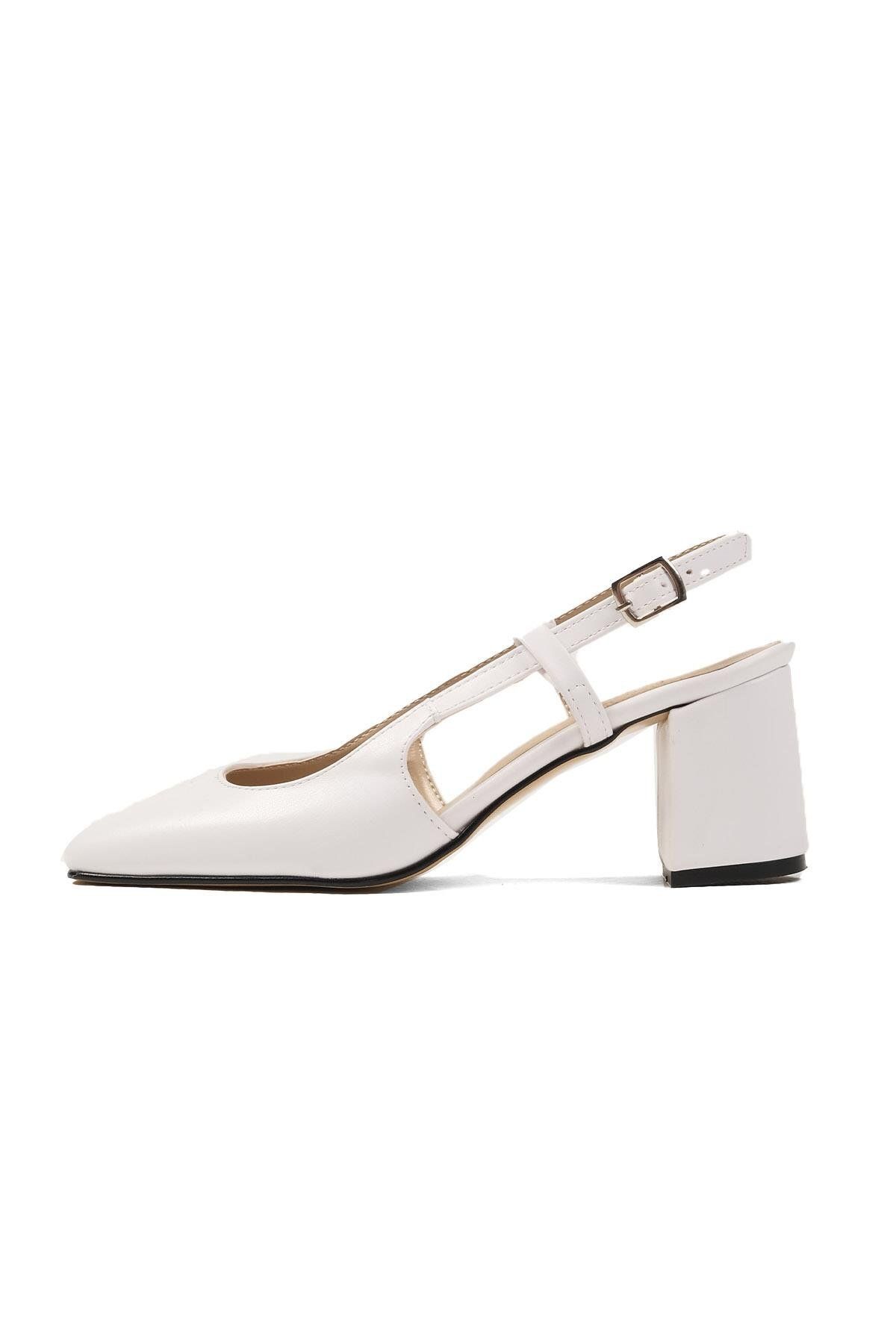 Mio Gusto-Belinda Damen-Schuhe mit Absatz, offene Rückseite, stumpfe Zehenpartie, Weiß 7