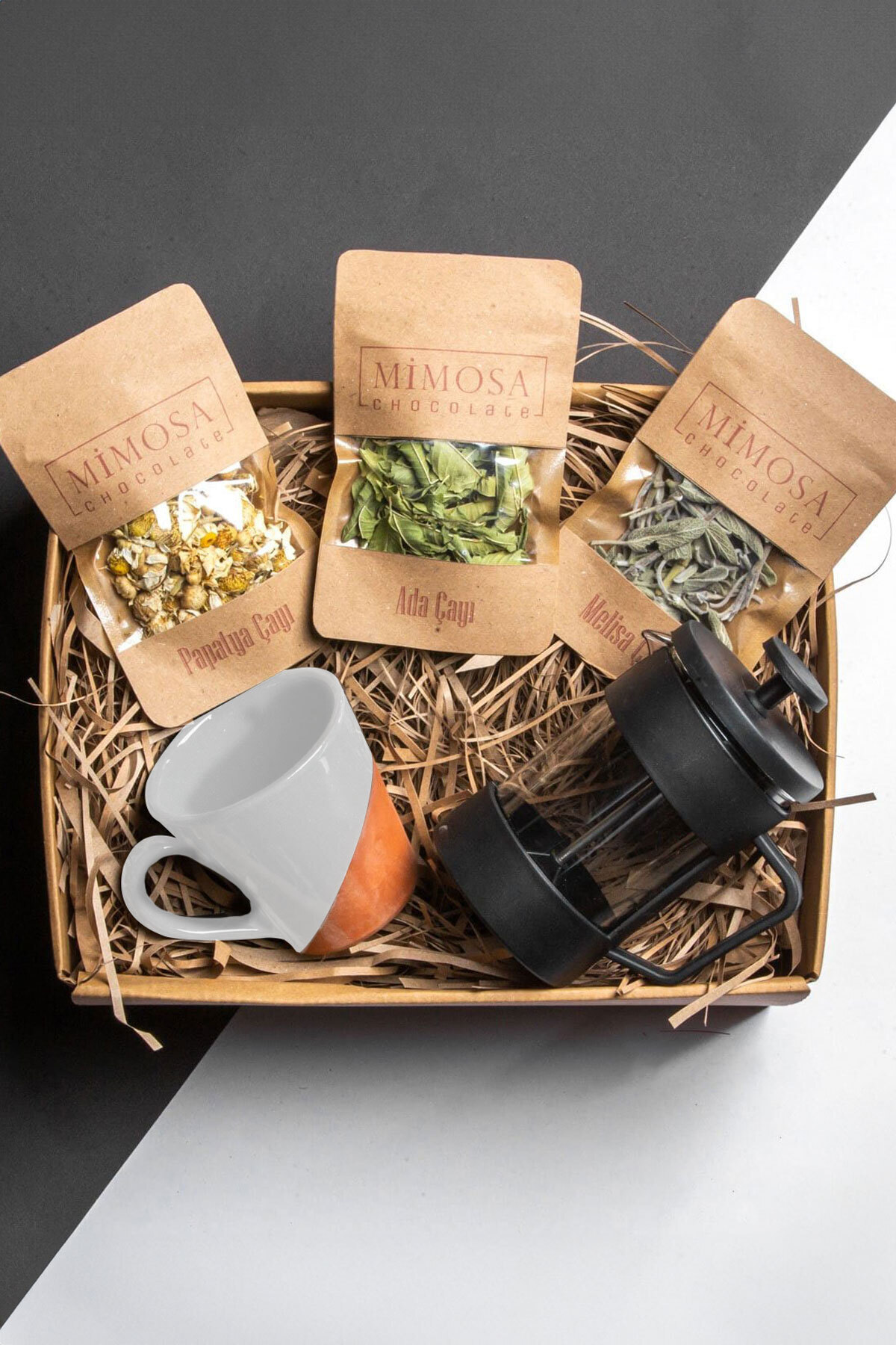 ATÖLYE247 Çay Sever 3'lü Çay Seti - Beyaz Sırlı Toprak Kupa - French Press Hediye Seti