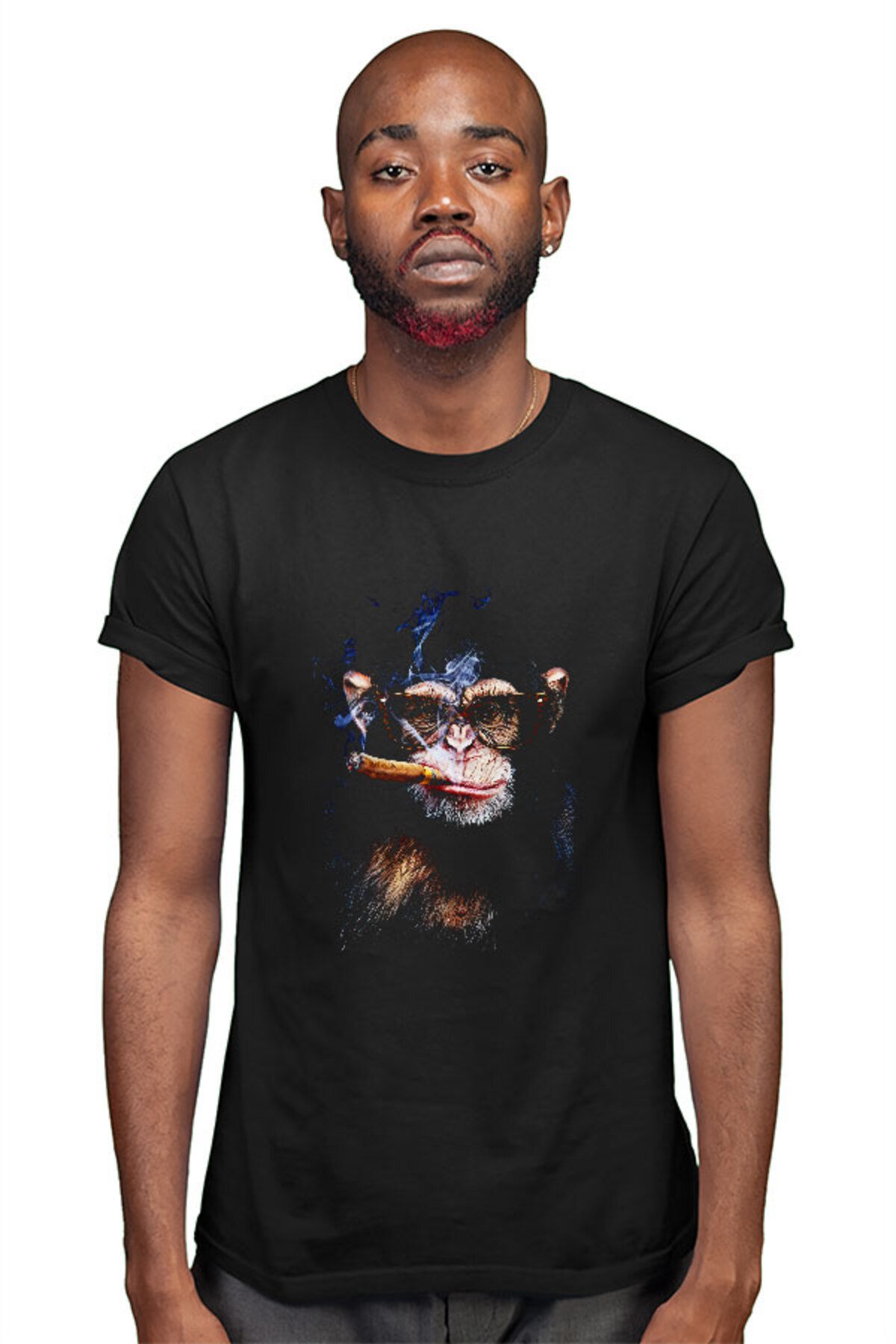 Darkhane-Black Unisex Cigar Smoker Chimpanzee T-Shirt 3
