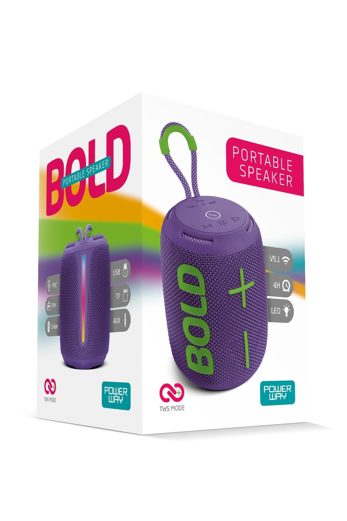 Bold Mor Taşınabilir Ses Bombası Kablosuz Bluetooth Hoparlör Speaker Yüksek Sesli TWS