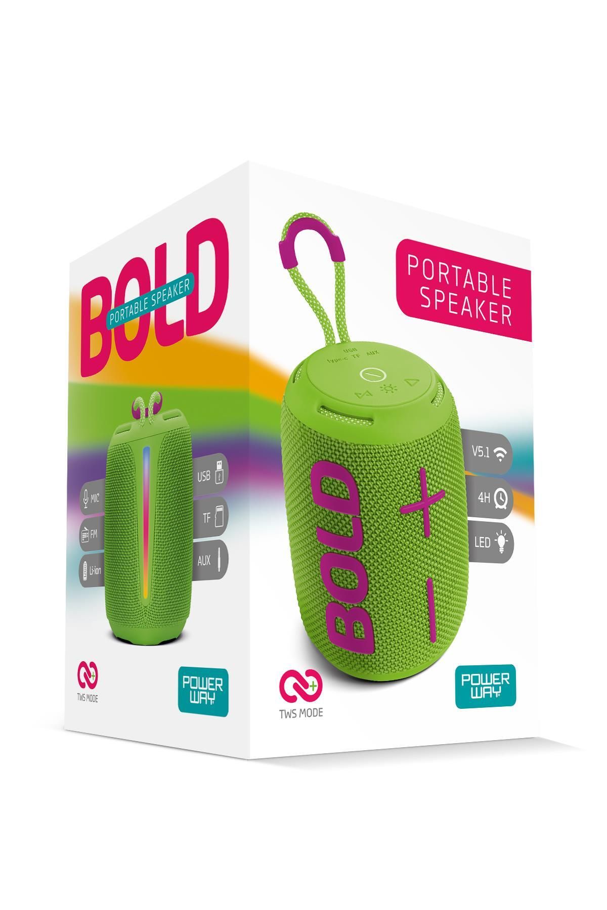 Bold Yeşil Taşınabilir Ses Bombası Kablosuz Bluetooth Hoparlör Speaker Yüksek Sesli TWS