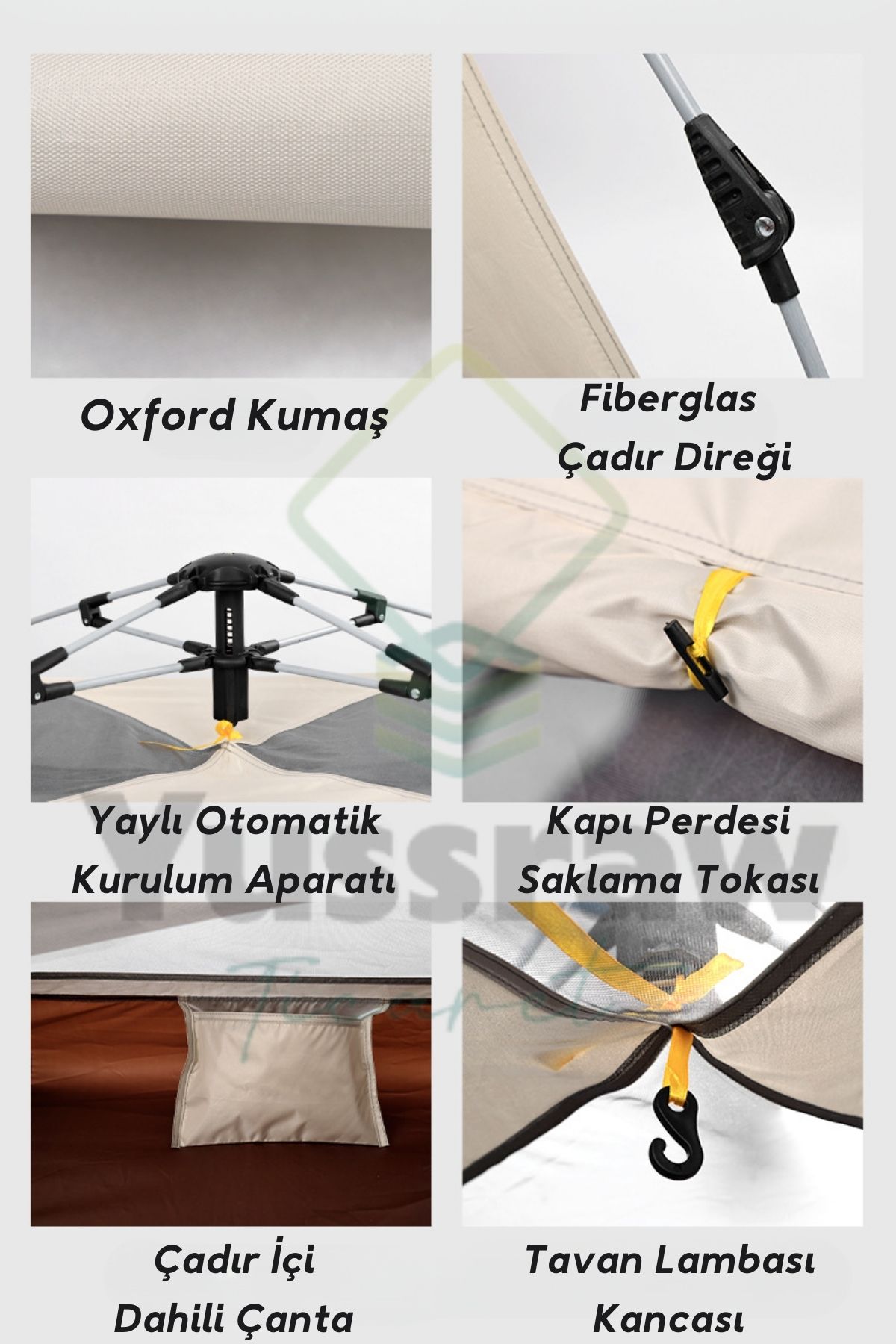 Kamp Çadırı 4 Tarafı Kare Tam Otomatik Hızlı Açılış Taşınabilir 4-6 Kişi Kamp Çadırı 240*240*160