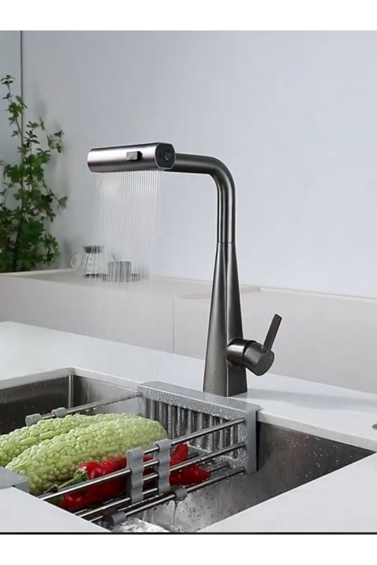 İSAOĞLU YAPI-Anthracite Kitchen Faucet Anthracite Gray Sink Tap Spiral Extending System 4 Separate Function Faucet 4