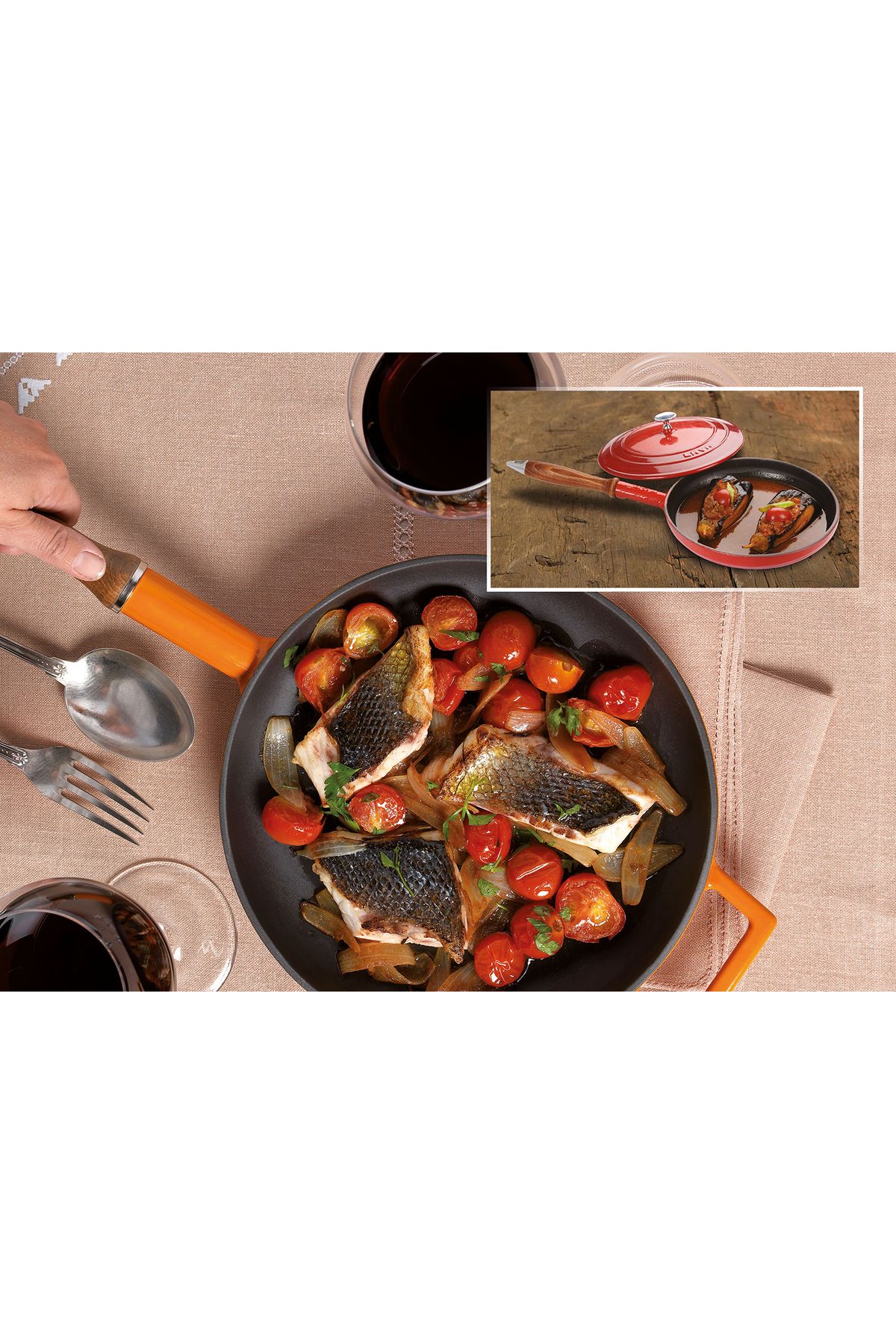 Lava-Cast Round Frying Pan with Cast Iron and Wooden Handle Diameter(Ø)24cm 4