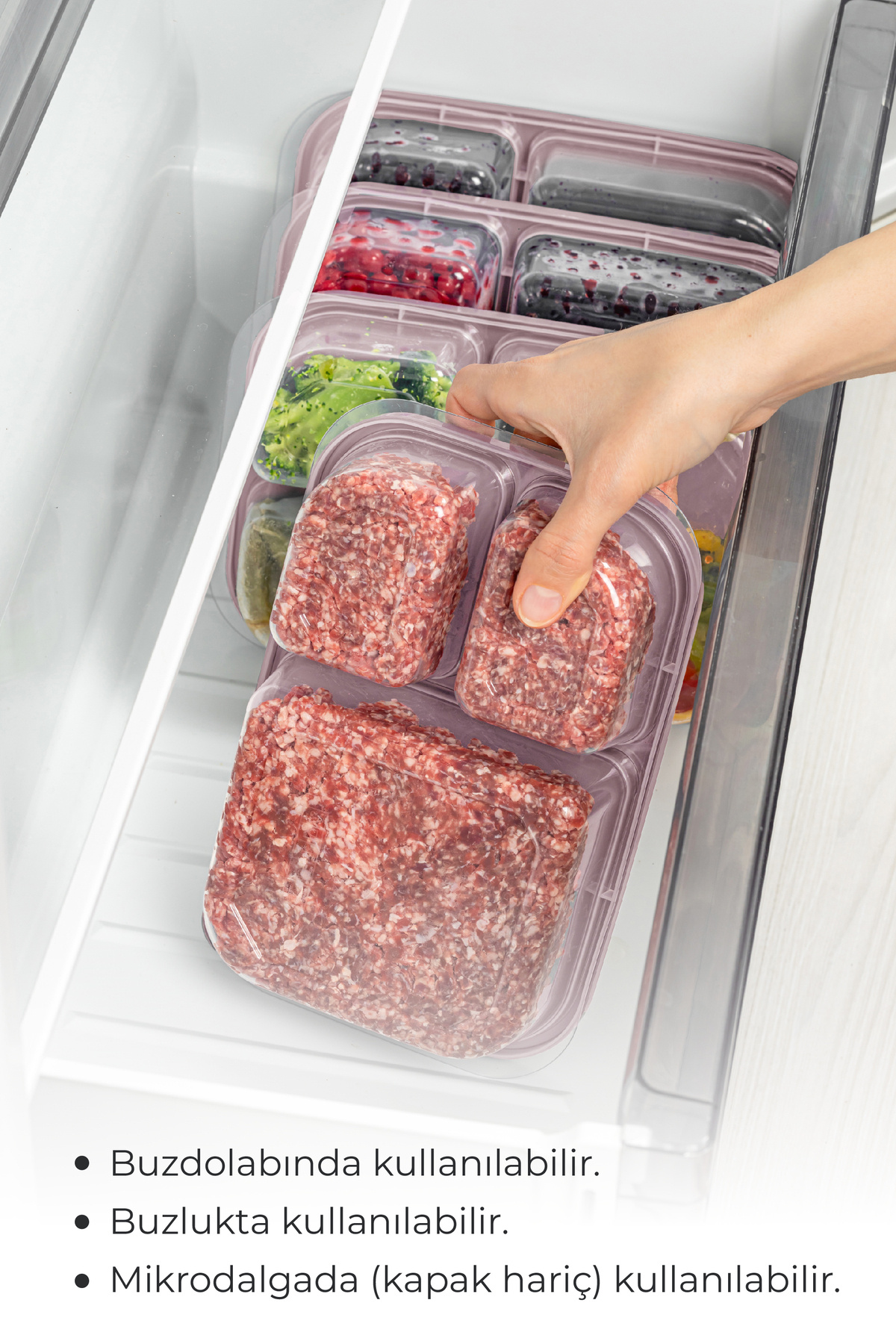 Vienev-1.15 Liter Pink 6-Piece 3-Compartment Rectangular Storage Container 2