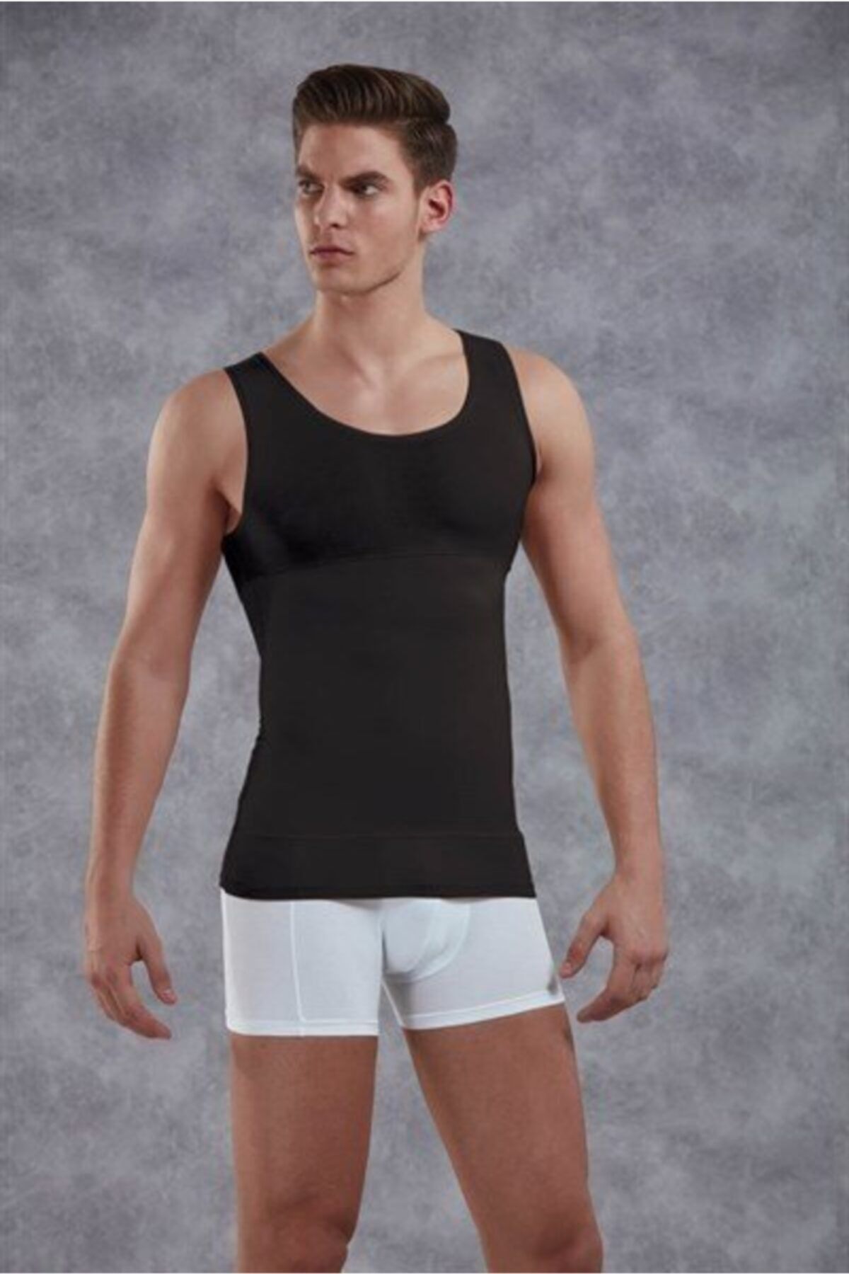Doreanse-Λευκός ανδρικός κορσές Tank Top 5950 - Βαμβακερό, Φαρδύς γιακάς, Ανακλινόμενο 3
