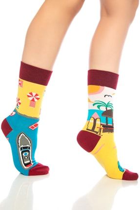 Sahil Desenli Renkli Soket Çorap 708