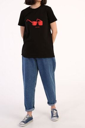 Siyah Baskılı Kısa Kollu Penye T-shirt 21OS11001AL0