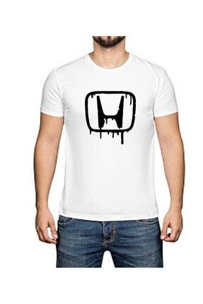 Erkek T-shirt Honda Logolu Baskılı/yazılı Beyaz Renk %100 Pamuk Wouw-1439