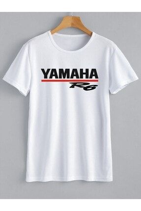 Unisex Beyaz Renkli Yamaha R6 Yazı Baskılı Yuvarlak Yaka T-Shirt Wouw-1522