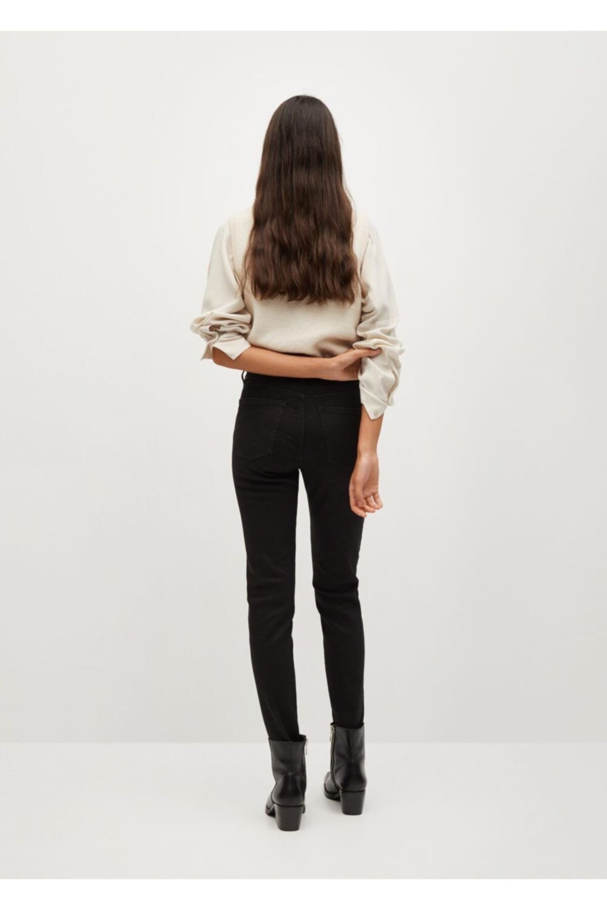 Kadın Siyah denim Elsa Orta Bel Skinny Jean Pantolon