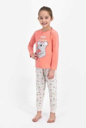 Kız Çocuk Pina Koala Şeftali Rengi Uzun Kol Pijama Takım RP2471-G