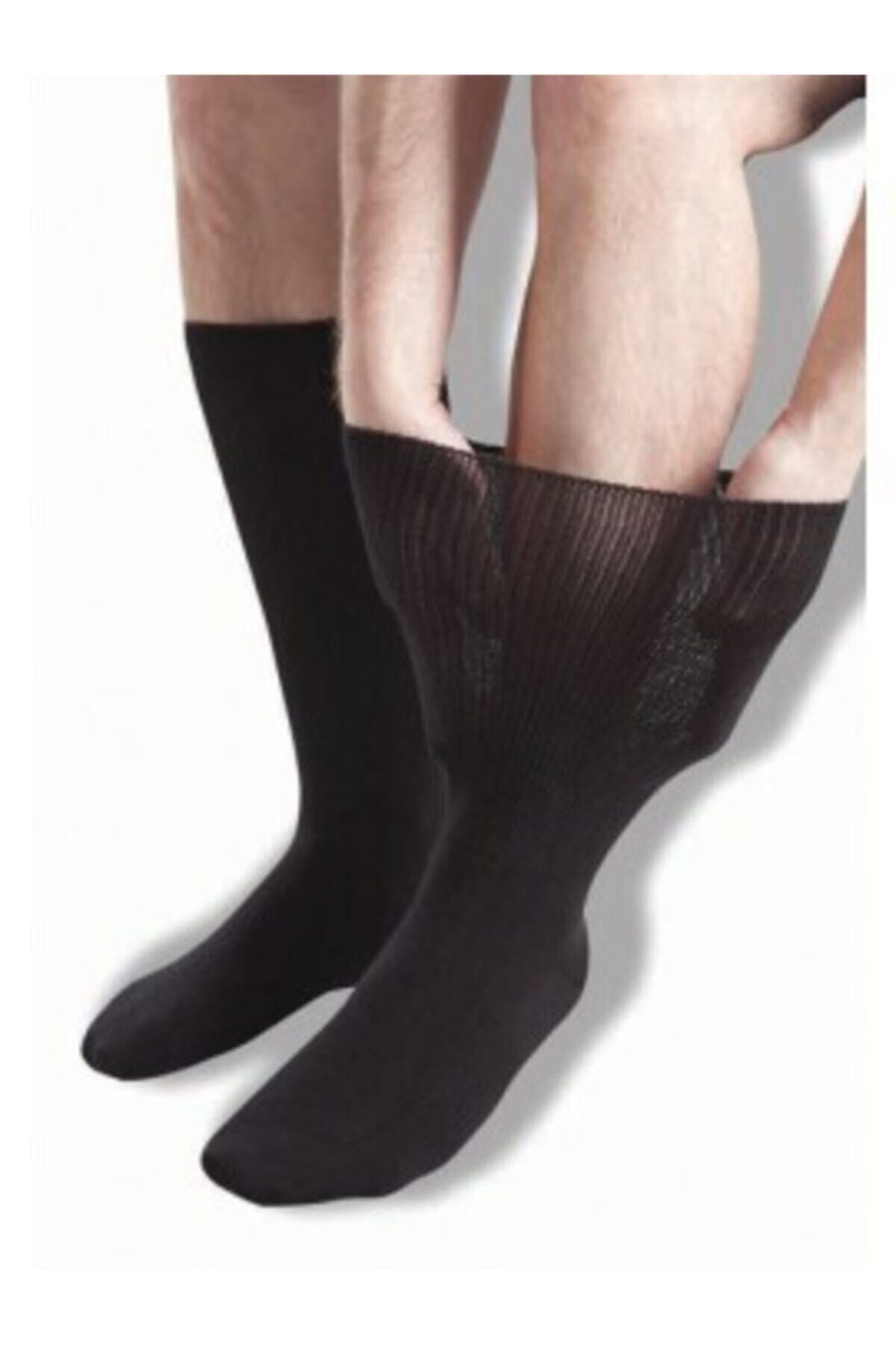 Warmen 12 Adet Siyah Kalın Kışlık Pamuklu Lastiksiz Dikişsiz Diyabetik Şeker Çorabı