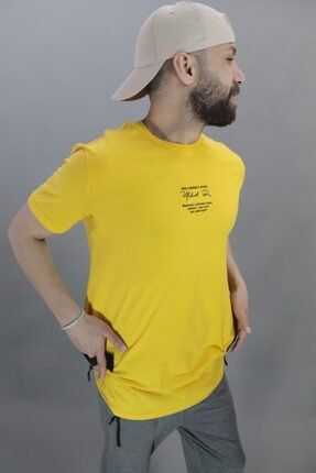 Erkek Sarı Sırt Baskılı Long Fit T-shirt EYTS1032